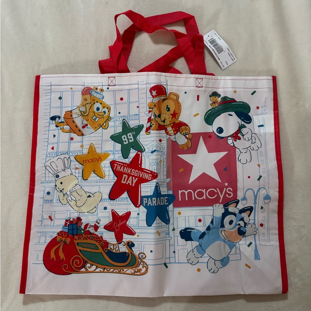 Macy's Festive Parade Tote with Red Handles